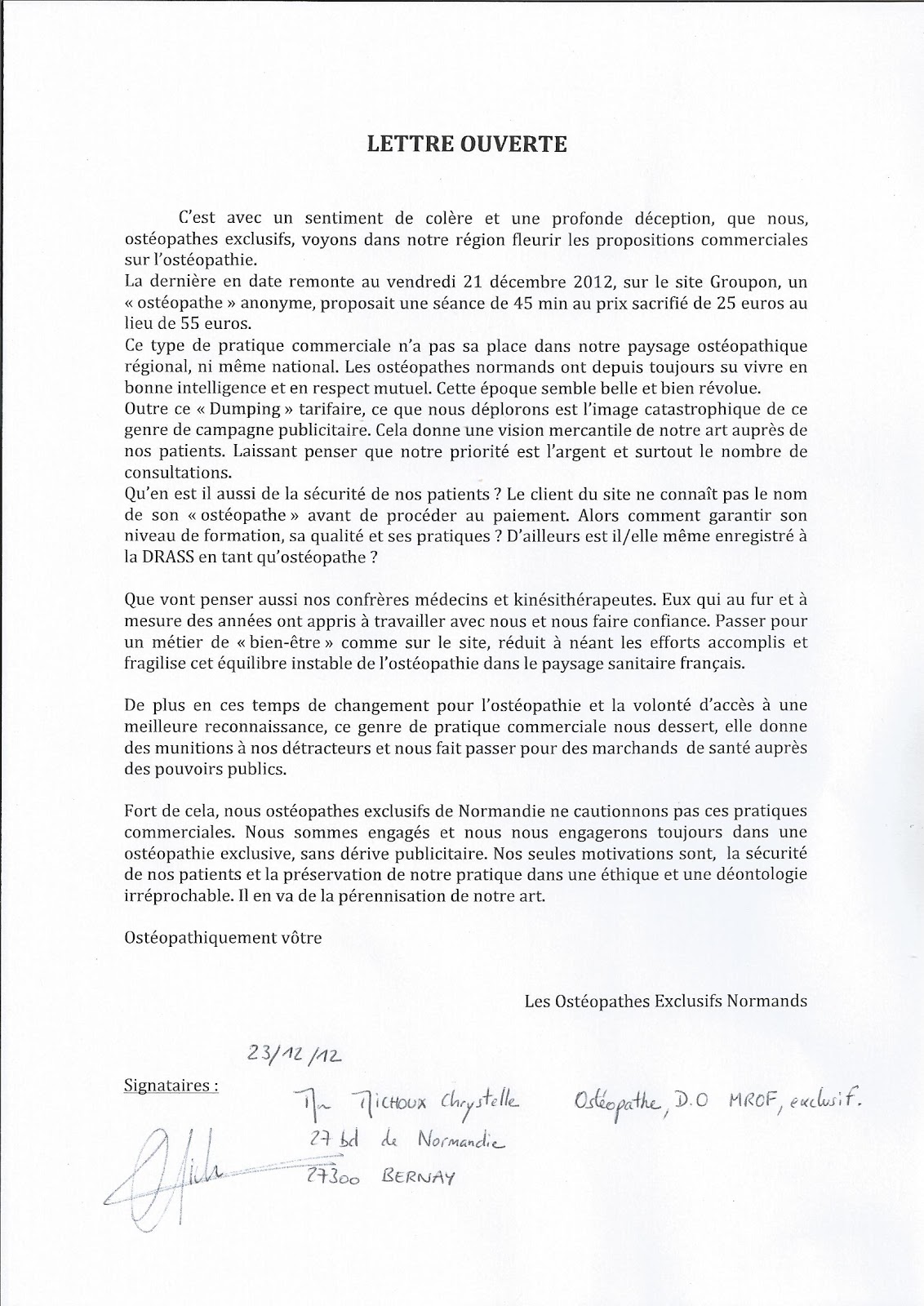 exemple lettre de motivation osteopathe